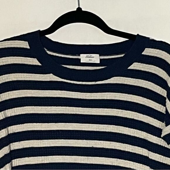 Women's Madewell Wallace Navy Striped Sweater with Heart Elbows - Picture 3 of 8